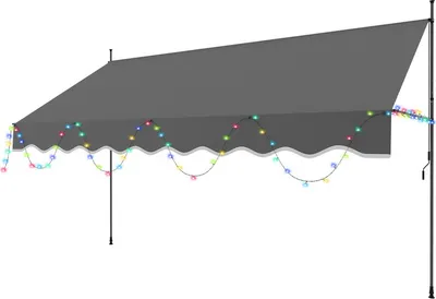 Produktbild von TolleTour Klemmmarkise mit LED 400x120cm Markise Höhenverstellbare Balkonmarkise mit Handkurbel Sonnenschutz ohne Bohren für Terrasse und Balkon Grau