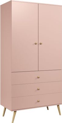 FEDVE Schrank Kleiderschrank Monalin Garderobe Holzschrank + 3 Schubladen 100x180 cm NATÜRLICHES ROSA