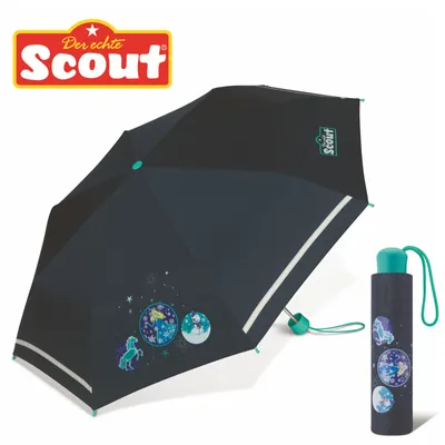 Produktbild von Scout Girls Kinder Regenschirm Taschenschirm mit Reflektionsstreifen Sternenhimmel