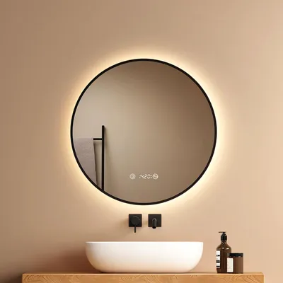 Produktbild von EMKE LED Badspiegel Rund ф60 cm Badezimmerspiegel mit Beleuchtung Wandspiegel mit Touchschalter, Beschlagfrei, Uhr und Dimmbar