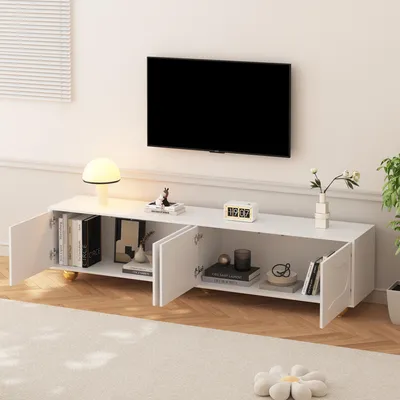 Produktbild von okwish 180×40×45cm Lowboard Weiß mit 2 Schränken,TV-Schrank mit 5 Füßen, belastbar bis 65 kg,Sideboard mit niedlichem Wolken-Cartoon
