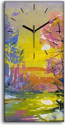 Produktbild von Wandbild Leinwand Bilder mit Uhr 30x60 Winter Landschaft mit dem Wald Fluss - schwarze Hände