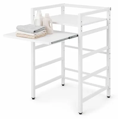 Image de Étagère de rangement pour lave-linge et sèche-linge Vigevee, étagère métallique avec plateau intermédiaire coulissant, capacité de charge jusqu'à 300 kg, idéale pour la salle de bain, disponible en 3 hauteurs : 95/100/105 cm, couleur blanche