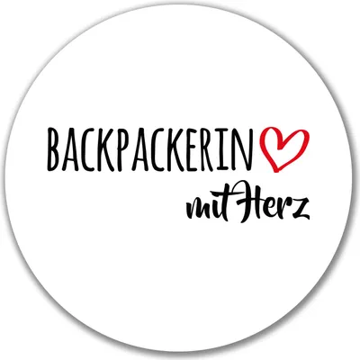 Produktbild von Huuraa Aufkleber Backpackerin mit Herz 10cm rund Sticker Geschenkidee