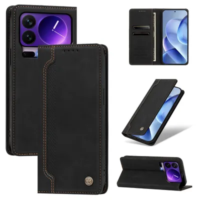 Produktbild von Handyhülle für Xiaomi 17 Pro, Leder Wallet Klapphülle mit Standfunktion, Stoßfeste Schutzhülle Schwarz
