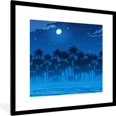 Produktbild von MuchoWow® MuchoWow® Gerahmtes Poster Palme - Strand - Mond 40x40 cm - Poster mit zchwarzem Bilderrahmen - Poster - Plakat im Rahmen