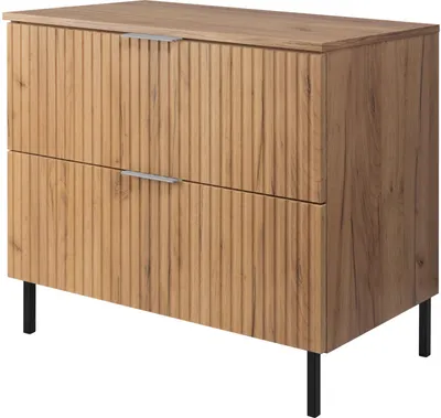 Produktbild von Waschtischunterschrank, Mattschwarz, Eiche Craft mit silberner Griff, B 80 cm