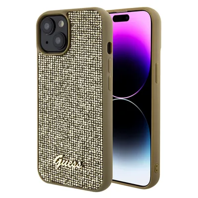 Image de GUESS Housse pour téléphone portable compatible IPHONE 13 / 14 / 15 GUHCP15SPMSDGSD (Disco Metal Script) Or