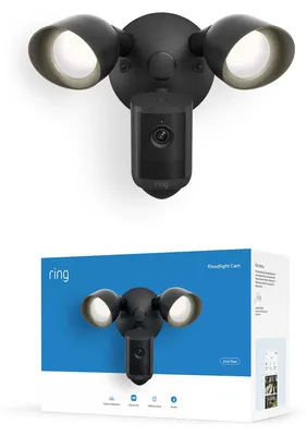 Produktbild von Ring Floodlight Camera 2K, Flutlichtkamera, festverdrahtet (este Gen.), Weitwinkel-Video in Retinal 2K, optimierter 6x-Zoom, leuchtstarke Flutlichter, 30-tägiger Gratiszeitraum für Ring-Abonnement