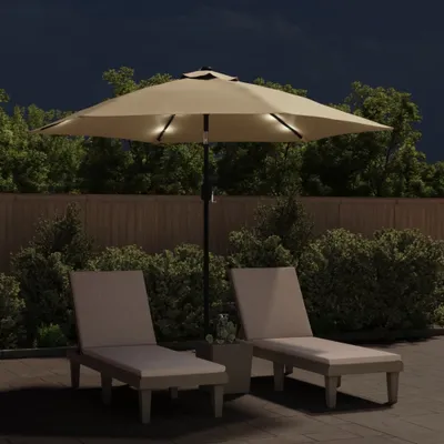 Image de Maison Exclusive - Parasol avec éclairage LED et mât en acier, 300 cm, couleur taupe