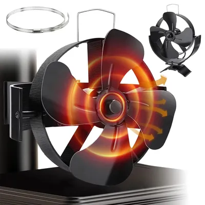 Produktbild von Magnetischer Kaminofen-Ventilator - Wärmebetriebener Ofenventilator - 4 Flügel - Aluminium - Geräuscharmer Betrieb - Ohne Strom - Für Holzofen und Kamin