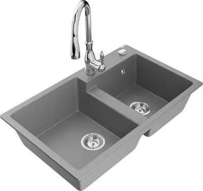 Produktbild von Mexen Tomas 2-Becken-Granitspüle mit Mischbatterie Savita, Grau - 6516-71-672601-00