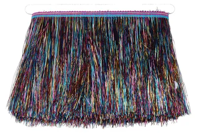 Franjenborte 15,2 cm breit, 1,52 m, Regenbogen-Schwarz, Metallic-Glanz