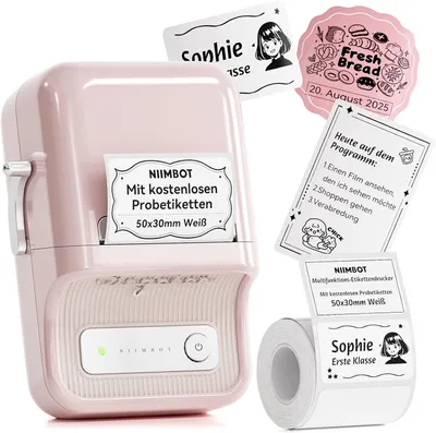 Produktbild von Bluetooth Etikettendrucker tragbar Selbstklebend Beschriftungsgerät Label Printer für Barcode Preisetiketten Büro Einzelhandel Haushalt App gesteuert