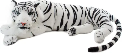 Image de BRUBAKER Tigre en peluche Blanc 60 cm - couché réaliste Peluche - Roi de la jungle