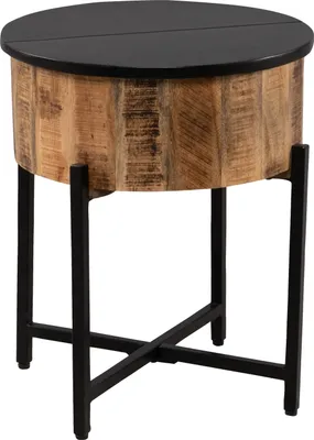 Produktbild von Beistelltisch - Ø 45 cm - Braun - Schwarz - Mangoholz massiv - Metallgestell - mit hochklappbarer Tischplatte