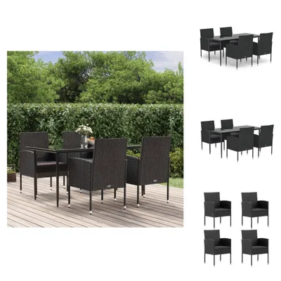 Produktbild von vidaXL 5-tlg. Garten-Essgruppe mit Kissen Schwarz Poly Rattan -  Gartenmöbel-Sets