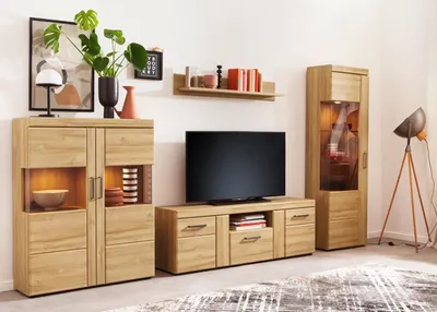 Produktbild von Wohnwand >Cortina< (4-teilig) in Grandson Eiche Nachbildung - 317x195x41 (BxHxT)