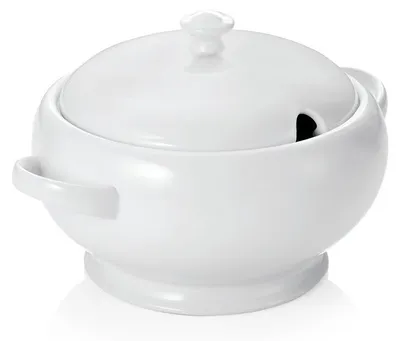 Produktbild von 3x Terrine + Deckel mit Löffelaussparung 2,5 l, weiß, Porzellan Schüssel