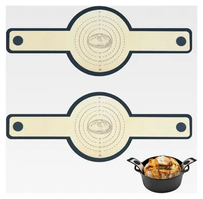 Produktbild von 2 Stück Silikon Backmatte für Dutch Oven mit langen Griffen, antihaftbeschichtet, leicht zu reinigen, wiederverwendbar für Brot und Pizza (56x21 cm)