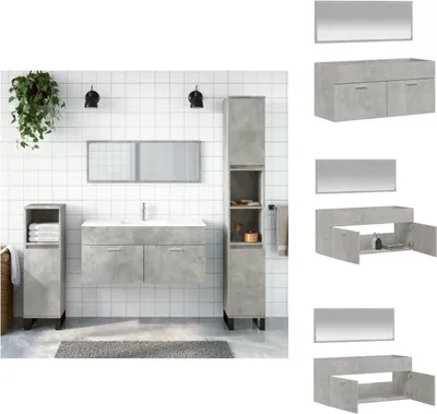 Image de vidaXL Armoire de salle de bain avec miroir gris béton Bois composite - Ensembles de meubles de salle de bain