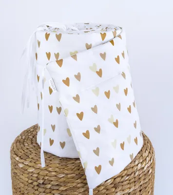 Produktbild von BETTUMRANDUNG Baumwolle 360 x 30 cm Babybett Austattung Babyausstattung Nestchen Bettschlange. Handgenähnt HERZEN BEIGE BRAUN von LOOLAY®