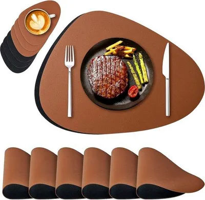 Immagine prodotto di Tovagliette e sottopiatti resistenti al calore, nero/marrone, in PU, set da 6 pezzi
