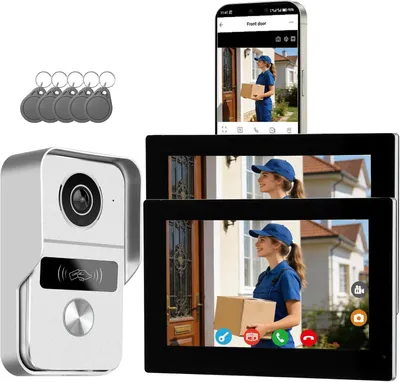 Produktbild von Video-Türsprechanlage mit Kamera, Video-Telefon, 7-Zoll-Touchscreen, Nachtsichtfunktion, Fernbedienung und Gegensprechanlage für Villen, ausgestattet mit einer Kamera