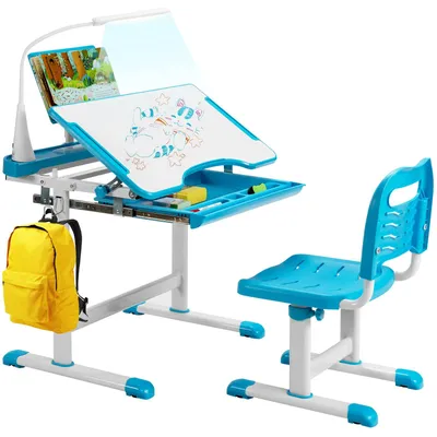 Kinderbüro-Set mit LED-Licht, höhenverstellbar, blau