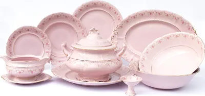 Image de Service de table Sonata, fleurs, porcelaine rose, Leander, 25 pièces