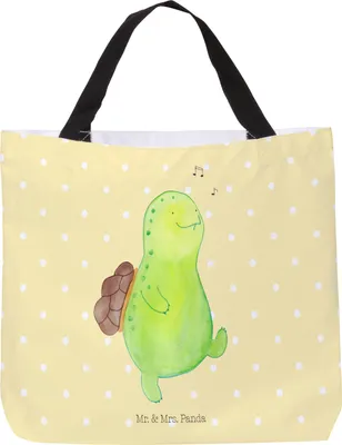 Produktbild von Mr. & Mrs. Panda Strandtasche Schildkröte Pfeifen - Gelb Pastell - Geschenk, Schildkröten, Einkaufstasche, Tasche, Trennung, Stoffbeutel, Tote Bag, Schultasche