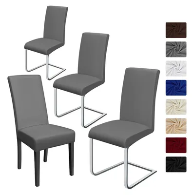 Obrázek produktu pro Potahy na židle, 4 kusy, elastické potažení, šedá barva, 95 % polyester/5 % Elastan