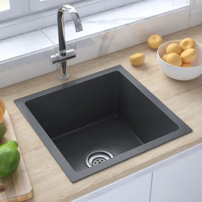 Produktbild von The Living Store Handgemachte Einbauspüle Schwarz Edelstahl