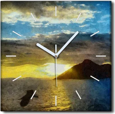 Produktbild von Coloray Uhr auf Leinwand 30x30 cm Wand Uhr Dekoration Wohnzimmer Segeltuch weiße Zeiger -See Naturberge