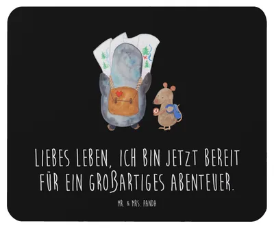 Produktbild von Mr. & Mrs. Panda Mousepad Pinguin & Maus Wanderer - Schwarz - Geschenk, Ausflug, Roadtrip, Wandern, mausteppich, mauspad laptop, Mouse Pad, mousematte, Abenteuer