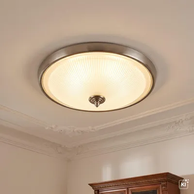 Produktbild von Runde Deckenlampe ELENI Riffelglas Ø38cm in Nickel E27 Wohnzimmer Schlafzimmer Deckenleuchte, KI-generiertes Bild