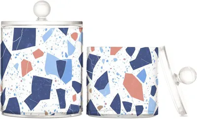 Produktbild von Terrazzo Aufbewahrungsboxen aus Kunststoff mit Deckel, dekorativer Aufbewahrungsbehälter für Wattestäbchen, Wattepads, Zahnseide-Picker, Büroklammern, 2 Stück