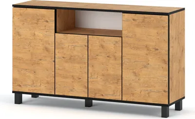 Produktbild von Skandinavische Kommode Sideboard Holz 140x80x35 für Wohnzimmer, Flur oder als Kommode Schlafzimmer - Minimalistisches Design - Lancelot Eiche