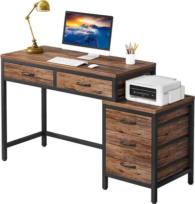 Immagine prodotto di Scrivania - Scrivania con 5 cassetti - Scrivania per computer - Tavolo per computer - Scrivania marrone