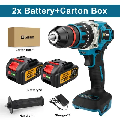 Image de Perceuse-visseuse à percussion sans fil - Marteau-piqueur 3-en-1 - Moteur sans balais 18V - 480 Nm, 2 vitesses - 4100 tr/min, mandrin de 13 mm - Coffret comprenant 2 batteries
