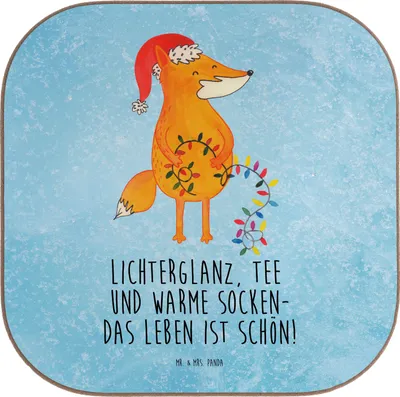 Produktbild von Mr. & Mrs. Panda Tassen Untersetzer Fuchs Weihnachten - Eisblau - Geschenk, gläseruntersetzer, Weihnachtsmann, Flaschenuntersetzer, Coaster, Winter, Tasse, Nikolaus