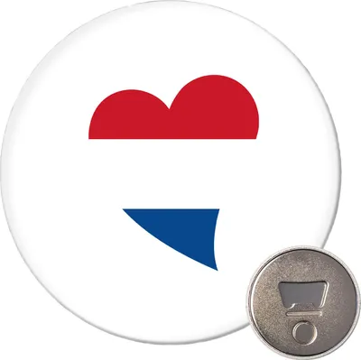 Produktbild von Huuraa Magnet Niederlande Flagge Herz 59mm Kühlschrankmagnet rund Flaschenöffner Geschenkidee