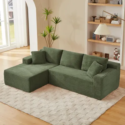 Produktbild von okwish Modulare Sektionssofa mit Rückenkissen und Nackenkissen, Dreisitzer Sitzgruppe, Wohnzimmersofa mit Chaise, rechte Recamiere, Grün