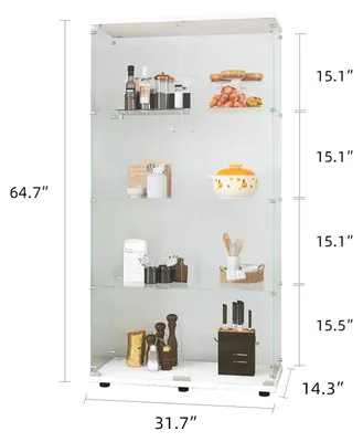 Obrázek produktu pro Skleněná vitrína – stojací vitrína se 4 policemi – dvojité dveře – vhodná pro sběratelské předměty, knihy a víno – moderní minimalistický design – bílá
