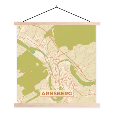 Produktbild von MuchoWow® Textilposter Karte - Arnsberg - Karte - Vintage - Stadtplan 40x40 cm mit holzfarbenen Rahmen - Posterleiste