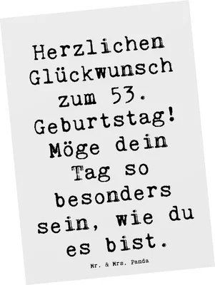 Produktbild von Mr. & Mrs. Panda Postkarte Spruch 53. Geburtstag - Weiß - Geschenk, strahlend, Alter, liebevolle Geburtstagsgrüße, bildkarte, schöne Erinnerungen, Postkarten, Feiern