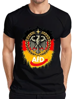 Zdjęcie produktu dla T-shirt męski, czarny, rozmiar L. Nadruk: "AfD Deutschland Patriot Bundesadler Schwarz" (Sarkazm)