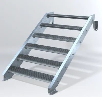 Produktbild von Stahltreppe 6 Stufen bis Höhe 120 cm, Laufbreite : 100 cm kein Geländer ST 3 (31 / 9 mm schmal)