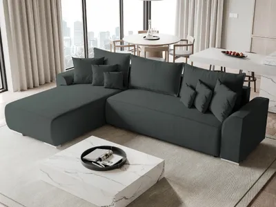 Produktbild von BroMARKT Ecksofa SYDNEY mit Schlaffunktion Bettkasten Kissen Couch Sofa L-Form, Grau