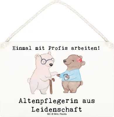 Produktbild von Mr. & Mrs. Panda Schild Altenpflegerin Leidenschaft DIN A6 - Weiß - Geschenk, Lustig, Spruch, Türschild, Beruf, Holzschild, wandtafel, Witzig, Wandbild Holz